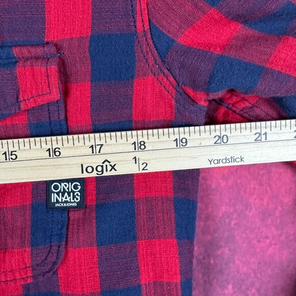ORIGINALS BY JACK & JONES MEN'S FLANEL LONG SLEEVE PLAID SHIRT RED & BLACK "S" - Picture 12 of 14